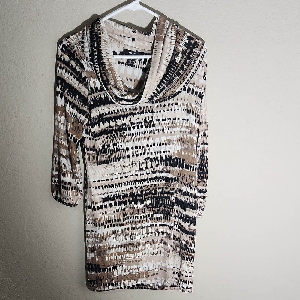 Alfini Dress Womens size S Black Tan cowl neck
